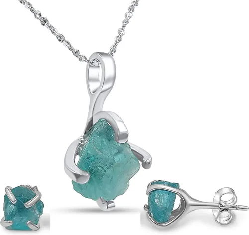 Vista 42 de Juego de joyas de piedras preciosas crudas reales con plata de ley 925 chapada en oro real, collar y aretes de piedra natal, regalo para ella por
