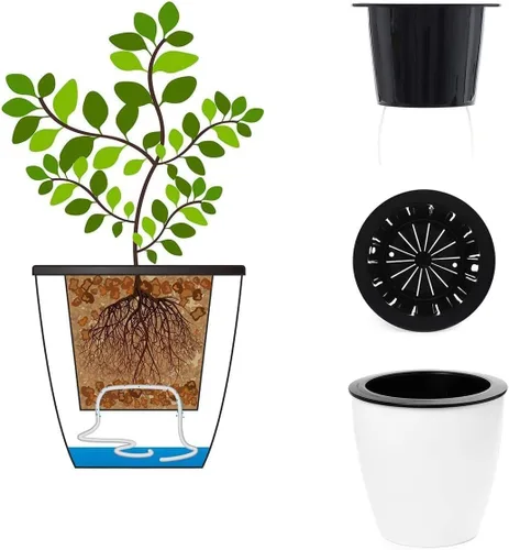 Vista 6 de 6 macetas de riego automático de 3.5 pulgadas, macetas blancas, plantas de flores, mini maceta pequeña, para todas las plantas, hierbas, violetas