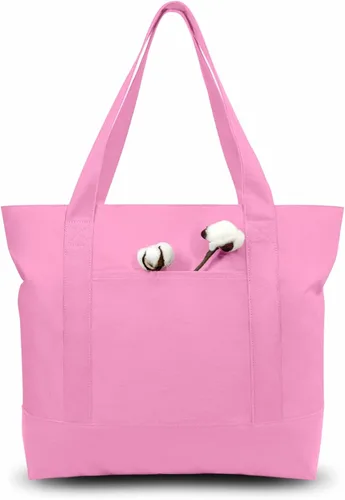 Vista 29 de TOPDesign Paquete de 1 bolsa de lona con bolsillo externo, bolsa de compras reutilizable para comestibles, cierre de cremallera superior, artículos