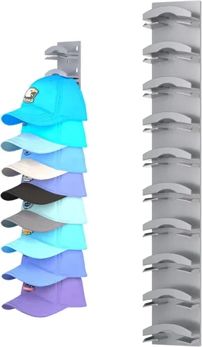 Vista 10 de Organizador de sombreros para gorras de béisbol, estante para sombreros de pared con adhesivo fuerte que sostiene hasta 10 sombreros, soporte