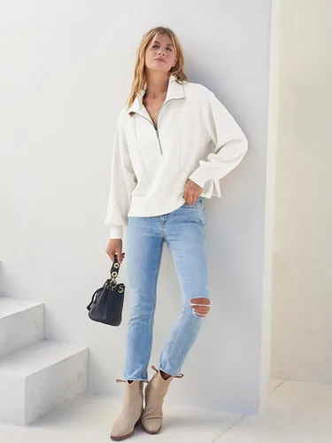 Vista 7 de MEROKEETY Sudadera corta de manga larga con media cremallera para mujer, con solapa, casual, acanalada