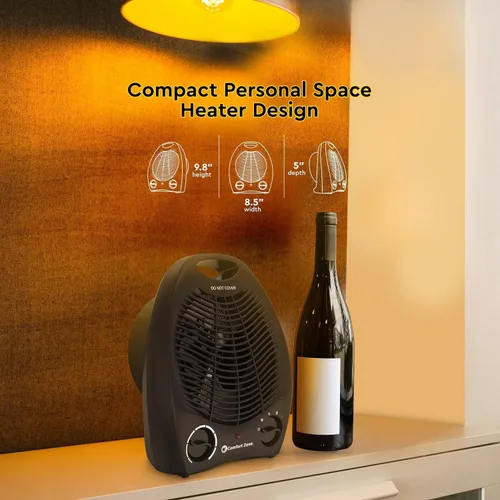 Vista 8 de Comfort Zone Calentador de Espacio Portátil Eléctrico de Ventilador Forzado con Termostato Ajustable, Sensor de Sobrecalentamiento, Interruptor
