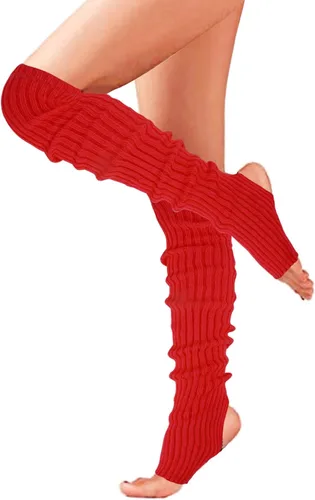 Vista 8 de Calentadores de piernas largos de punto para mujer, sobre la rodilla, de neón, acanalados, para fiestas de los años 80, deportes de baile