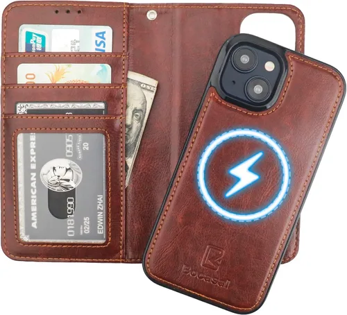 Vista 11 de Bocasal Funda tipo cartera desmontable para iPhone 15 con bloqueo RFID, ranuras para tarjetas, soporte de cuero PU premium, soporte magnético tipo