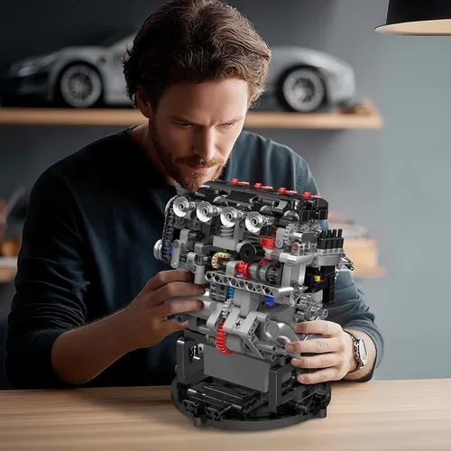 Vista 6 de Mould King 10234 VTEC Kit de construcción de modelo de motor, más de 772 piezas, proyecto de montaje mecánico tipo V con pistón sincronizado