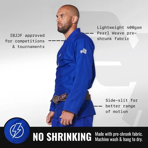 Vista 2 de Elite Sports Kimono para hombres aprobado por la IBJJF (Federación Internacional de Jiu Jitsu Brasileño) de tela pre-encogida para Jiu Jitsu