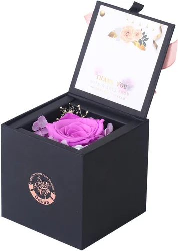 Vista 7 de Caja de regalo de rosas auténticas preservadas, rosas reales, rosas recién cortadas de primera calidad, regalos para el día de la madre y San