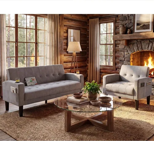 Vista 10 de TYBOATLE Sofá Loveseat de 62" de ancho con 2 puertos de carga USB y 2 portavasos, asiento de amor pequeño capitoné de cuero sintético negro
