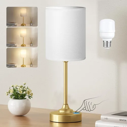 Vista 19 de Fenmzee Juego de lámparas de mesa pequeñas táctiles regulables de 2 a 3 vías, carga USB A + C, salida de CA, base de grano de madera, bombillas