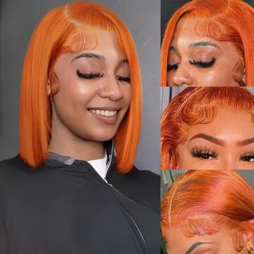 Vista 13 de Peluca Bob de pelo humano 13x4 encaje frontal HD estilo Bob corta y recta con parte lateral para mujeres negras, pelo humano prearrancado, sin De