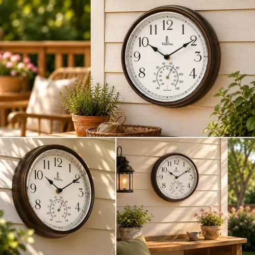Vista 8 de Reloj pequeño para patio al aire libre, resistente al agua con termómetro