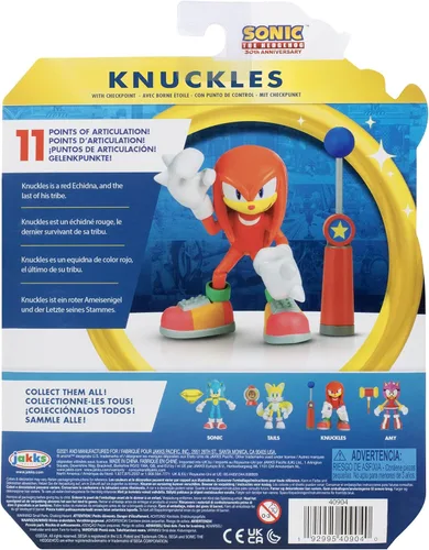 Vista 5 de Sonic The Hedgehog Figura de acción de 4 pulgadas con nudillos modernos con punto de control azul juguete coleccionable