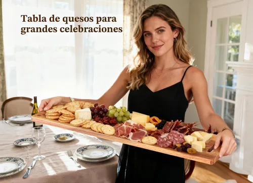 Vista 2 de Tabla grande de embutidos – Con asas laterales incorporadas, tabla de servir de madera de acacia de 32 pulgadas para queso, carne y aperitivos