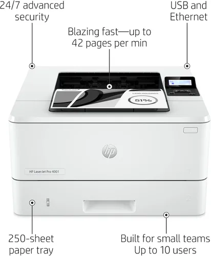 Vista 2 de Impresora en Blanco y Negro HP LaserJet Pro 4001n (Reacondicionada)