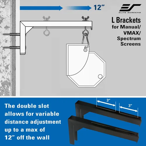 Vista 5 de Elite Screens VMAX Soportes en L para colgar de techo o pared, manual.
