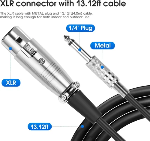 Vista 5 de KM88 Micrófono de karaoke de mano con cable, micrófono vocal dinámico super cardioide con cable de audio XLR desmontable de 13.12 pies e interruptor