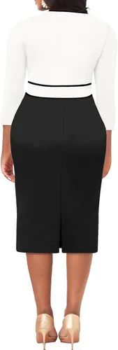 Vista 2 de FANDEE Vestido de tubo ajustado vintage para mujer, talla grande, elegante, manga 34, dobladillo con volantes, abertura para vestidos de fiesta