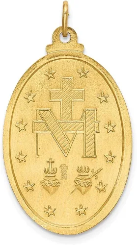 Vista 3 de Diamond2Deal Medalla milagrosa ovalada de oro amarillo de 14 quilates, joyería fina para mujer (L- 1.280in, W- 0.728in), Metal