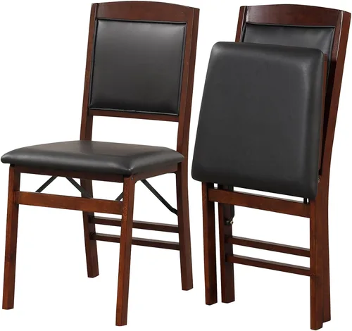 Vista 12 de COSTWAY Juego de 2 sillas de comedor plegables de madera maciza con asiento Marrón y listón