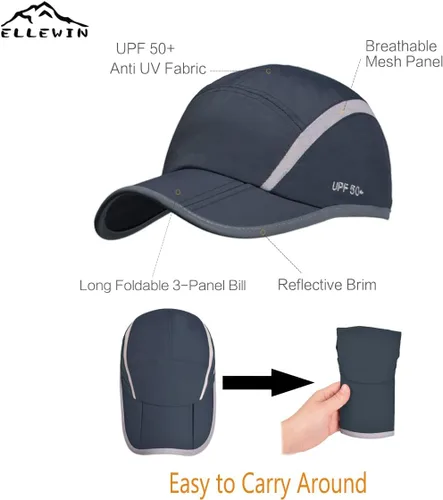 Vista 72 de ELLEWIN Gorra de béisbol unisex UPF 50 sin estructura, con pico grande y plegable