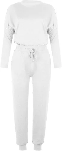 Vista 2 de Conjunto de 2 piezas para mujer de manga larga con cuello redondo sólido y pantalones largos, conjunto de chándal para correr