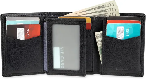 Vista 6 de Haggar Billetera triple RFID de cuero para hombre