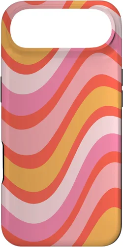 Vista 26 de iPhone 13 Pro Retro Liquid Swirl patrón de líneas onduladas rosa mandarina naranja funda