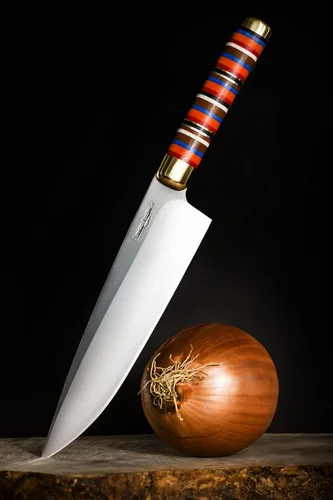 Vista 8 de TOUCAN Cuchillo de chef – Cuchillo de cocina de hoja de 8 pulgadas – Cuchillos de acero japonés de alta dureza y mango multicolor – Cuchillos