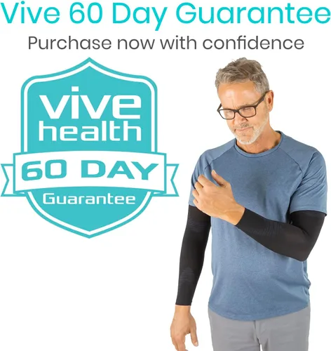 Vista 8 de Vive Manga de compresión para el brazo, soporte de codo con protección UV, envoltura refrescante para el dolor, deportes negros aptos para pesca