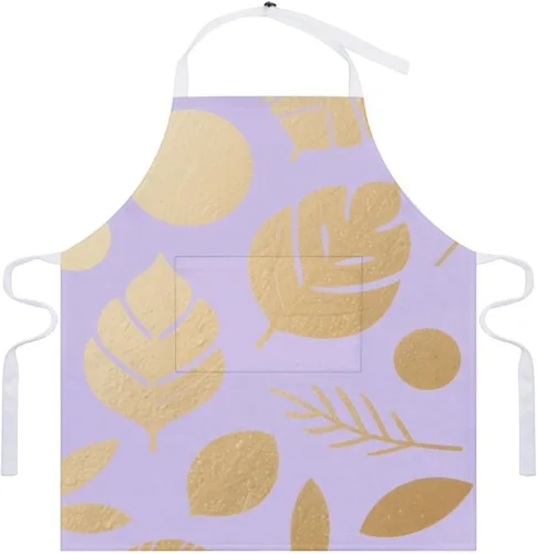 Vista 7 de MUSM Apron for Adults - 27.6 X 31.5 Inch, Heavy-Duty Polyester Aprons with Two Large Pockets, Waterproof Leaf Print Pattern Kitchen Apron for