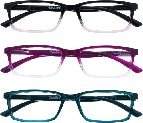 Vista 30 de OPULIZE SEE - Gafas de lectura con bloqueo de luz azul para mujeres y hombres, marco estrecho, bisagras de resorte, anteojos de juegos para negro