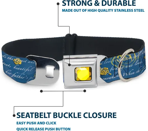 Vista 4 de Buckle-Down Collar de perro con hebilla de cinturón de seguridad, con texto de la historia de la Bella y la Bestia, 1 pulgada de ancho, se adapta a