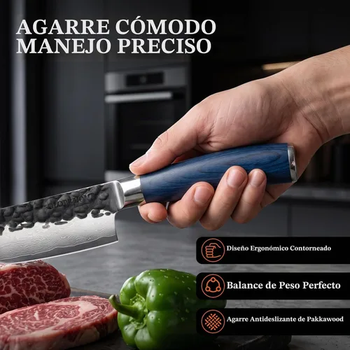 Vista 9 de Cuchillo de chef japonés de Damasco de 8 pulgadas, acero inoxidable de alto