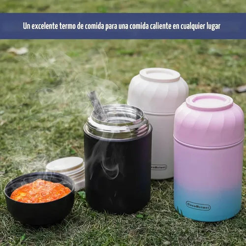 Vista 6 de Termo para alimentos y bebidas calientes, lonchera térmica, contenedor de alimentos aislado al vacío de 17 onzas con cuchara y bolsa con cordón