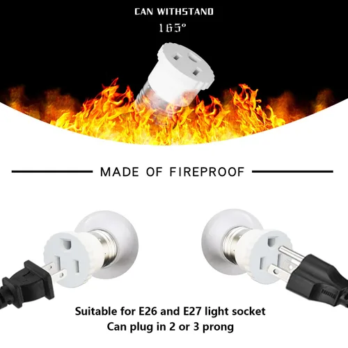 Vista 3 de Paquete de 2, adaptador de enchufe de luz a enchufe, convertir el enchufe de la bombilla en adaptador de salida (blanco)
