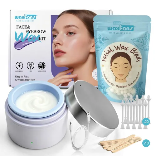Vista 10 de WaxFans Kit de cera de nariz, kit de cera para nariz, orejas y cejas de hombre, mini olla de cera con cuentas de cera de 3.53 oz y 20 varillas