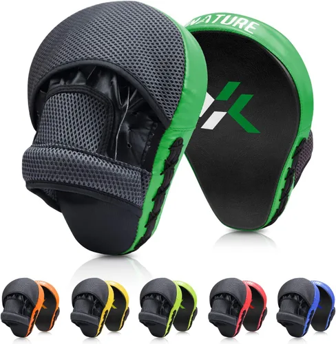 Vista 10 de Xnature Curved Boxing Focus Mitts, MMA Punching Pads, Shock Absorbing Hook & Jab Training Pads for Boxing, Muay Thai & Kickboxing, Martial Arts Azul
