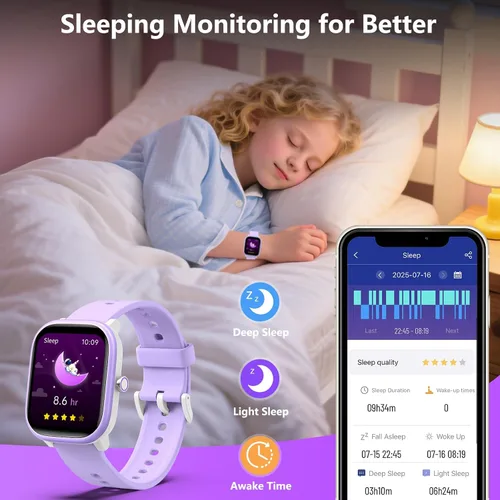 Vista 6 de Wach - Reloj inteligente para niños de 6 a 15 años, monitor de actividad física de 1.8 pulgadas, no necesita teléfono, podómetro, monitor de sueño