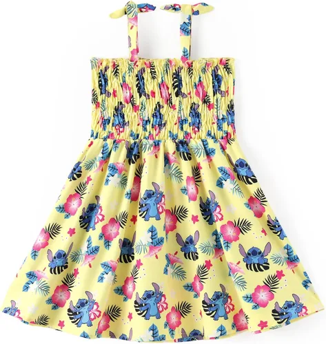 Vista 26 de Disney Vestido de princesa Frozen, Elsa, Minnie Stitch, para niña, con lazo, tirantes fruncidos, traje de verano, para fiesta de cumpleaños, 2-9 años