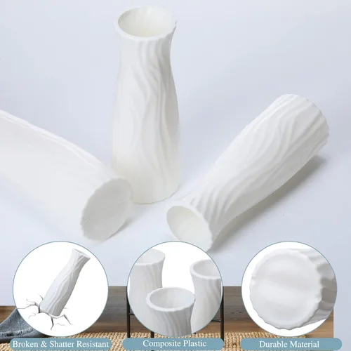 Vista 3 de Mimorou 24 jarrones de plástico compuesto, aspecto de cerámica, decorativo, blanco, irrompible, jarrones de plástico para centros de mesa de flores