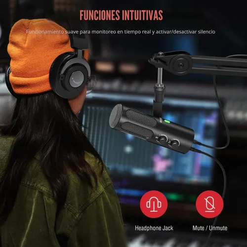 Vista 5 de FIFINE XLR/USB Micrófono dinámico para podcast de transmisión, micrófono XLR de estudio, micrófono para PC todo en metal con botón de silencio