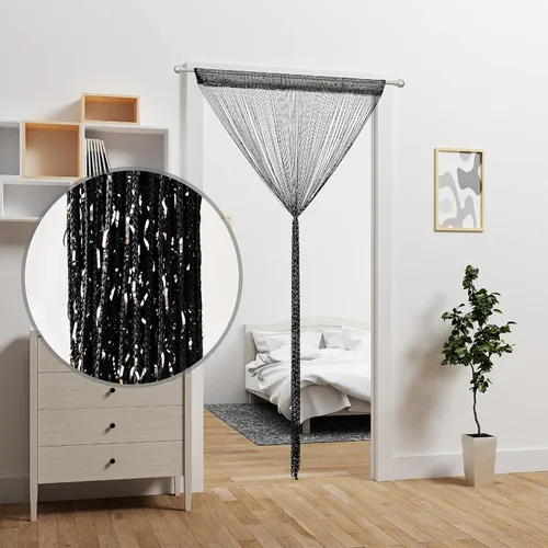 Vista 2 de 2 piezas de cortina de cuentas para puerta, divisor de habitación colgante, decoración de cuentas, panel de flecos con purpurina hippie para Negro