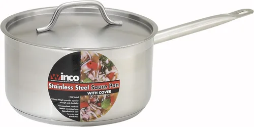 Vista 2 de Winco Cacerola de acero inoxidable resistente con tapa, 2 cuartos