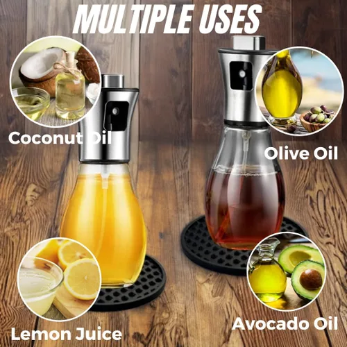 Vista 5 de Pulverizador de aceite de oliva para cocinar, paquete de 6.8 fl oz, embudo, cepillo, bandeja de goteo incluida, pulverizador de aceite para cocinar