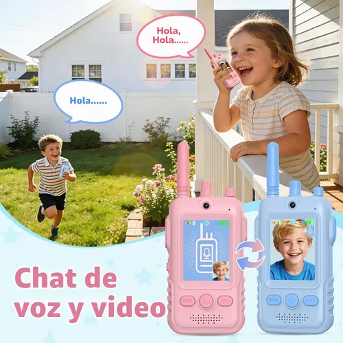 Vista 5 de Walkie Talkies de video recargables para niños: 1.5 veces más duración de Rosado/Azul