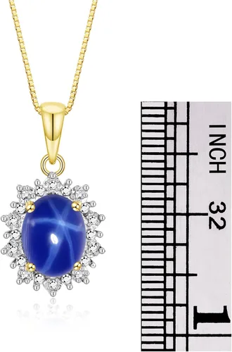 Vista 3 de Rylos Princess Diana Inspired Necklace Gemstone & Diamond Yellow Gold Plated Silver Pendant, 18 Chain, 9X7MM Birthstone, Women's Jewelry