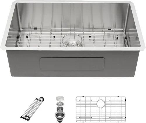 Vista 24 de Sarlai Gold Fregadero de Cocina Empotrado - Fregadero de Cocina de 28 Pulgadas Empotrado de Acero Inoxidable Dorado Tazón Individual de 28" x 19