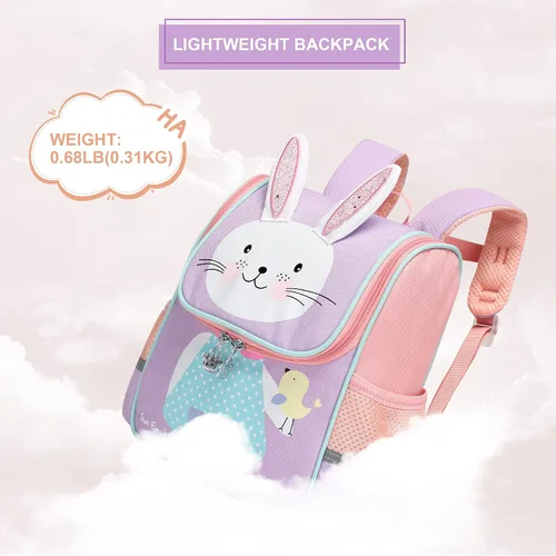 Vista 5 de Otbjmbx Linda mochila para niños pequeños, mochila casual para niñas, mini mochila escolar para bebés, niños y niñas de 1 a 5 años, Conejo, Mochilas
