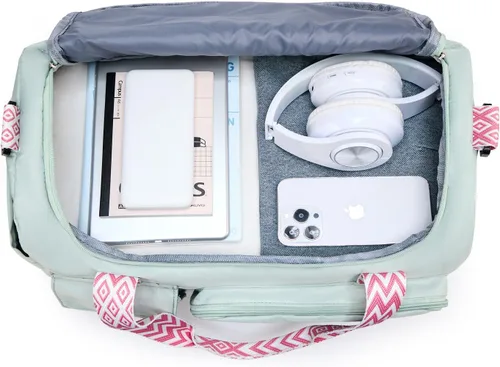 Vista 65 de Pequeña bolsa de gimnasio para mujer, bolsa de viaje con compartimento para zapatos