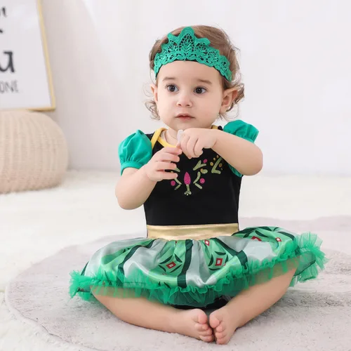 Vista 7 de Vestidos de princesa para niñas pequeñas, disfraz de mameluco para cumpleaños, Navidad, Halloween con diadema de 0 a 18 meses